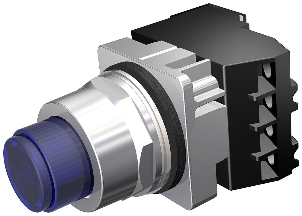PTT PL/ILL PB,BLU,XFMR,INC,120V,1NO-1NC