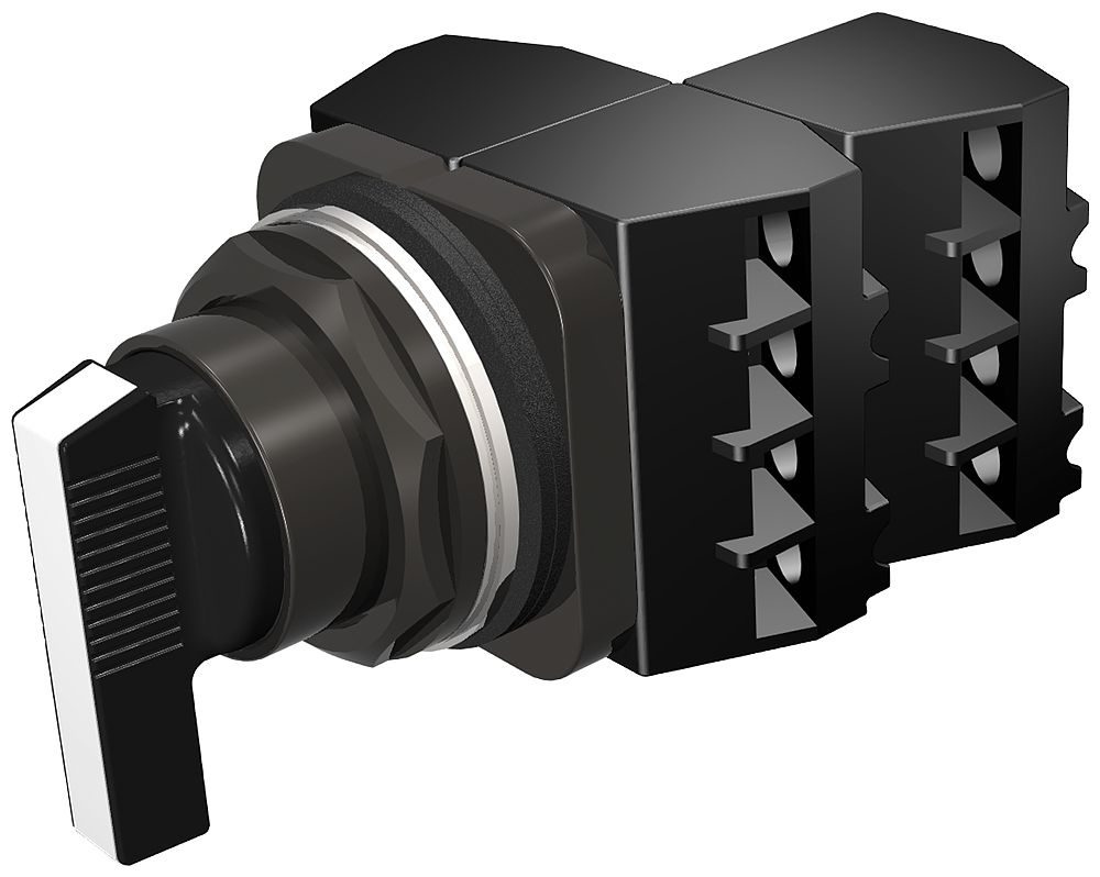 Selector Switch, Metal, NEMA 4X Spring return left ( & ) right Long Lever, G Cam 1NC + 1NO left, 1NC Right 3 position Complete Device White Insert Non-Illuminated UL File E22655 in Vol. 6 (7) Sec. 13 (2)