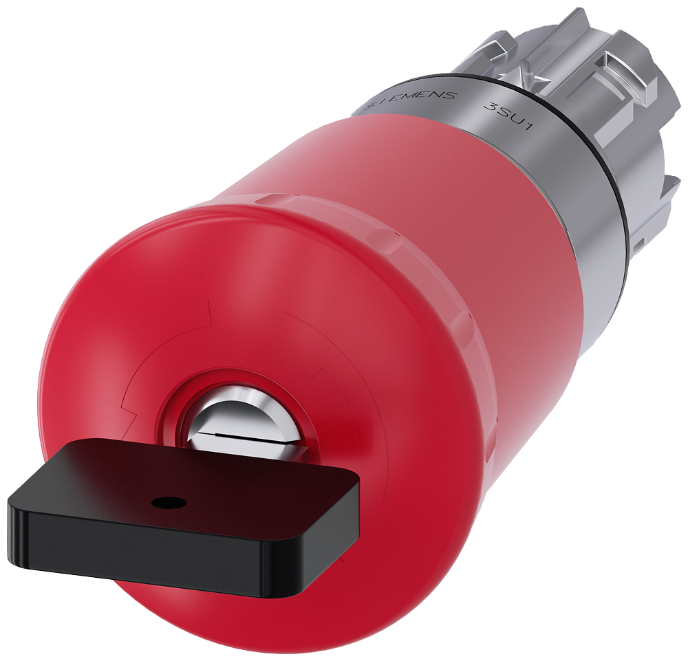 EMERGENCY STOP mushroom pushbutton. 22 mm. round. metal. shiny. red. 40 mm. with lock CES. Lock No. VL1. positive latching. Key-operated release. Z=50-unit packaging