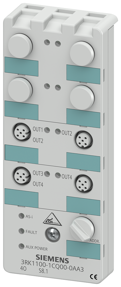 AS-I kompaktní modul IP67 digitální, 4A, 4x1 výstup, elektr., DC24V 4xM12 standardní zásuvka