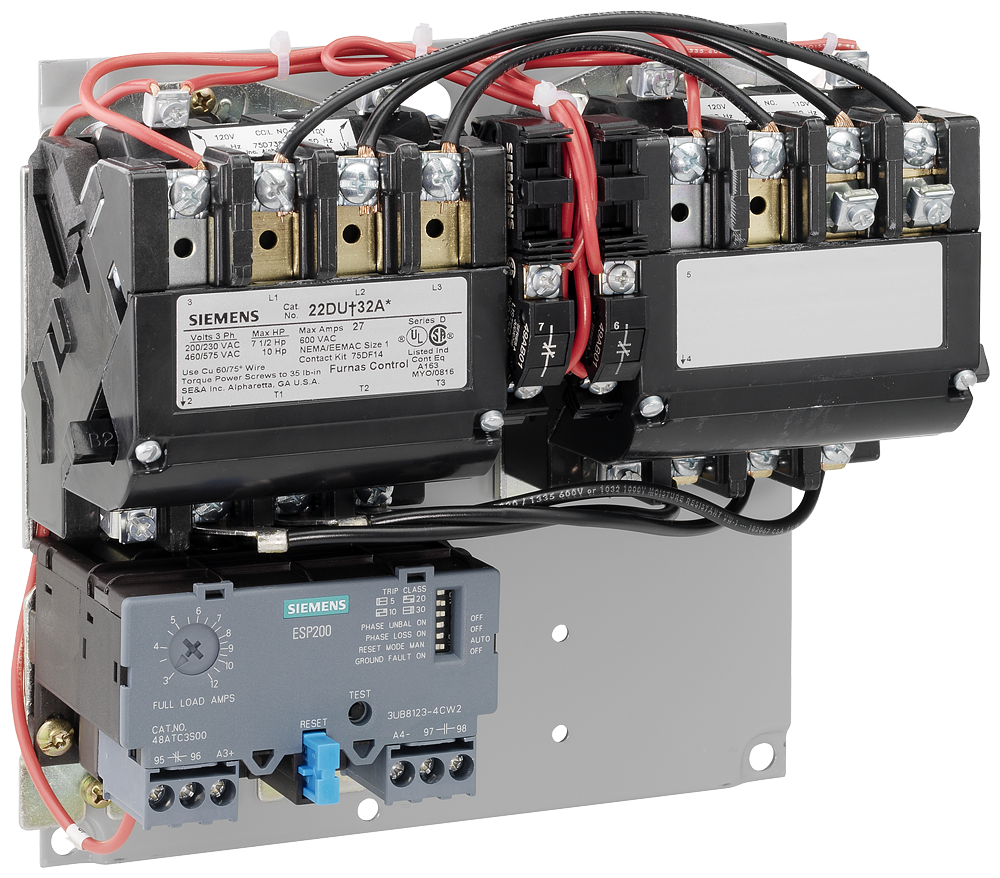 Reversing motor starter, Size 1, Three phase full voltage, Solid-state overloadrelay, OLR amp range 10-40A, 380 440/440 480V 50/60Hz coil, Non-combination type, Enclosure type (open), No enclosure