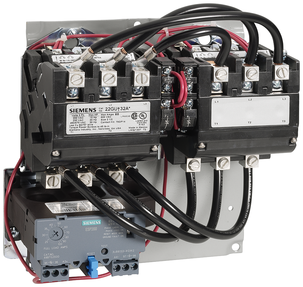 Reversing motor starter, Size 3 1/2, Three phase full voltage, Solid-state overload relay, OLR amp range 50-200A, 110V 50Hz / 120V 60Hz coil, Non-combination type, Enclosure type (open), No enclosure