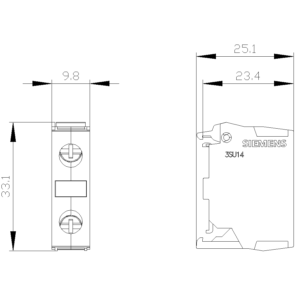 3SU1400-2DA43-1AA0 Přídavná svorka, zelená / žlutá, šroubová svorka, pro připevnění na dno
