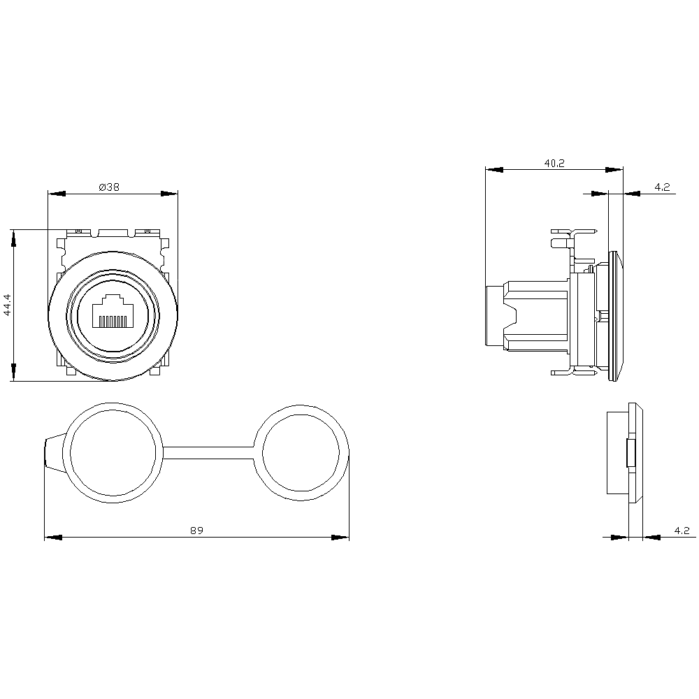 RJ45 připojení, 30 mm, kov matné provedení, pískově šedá