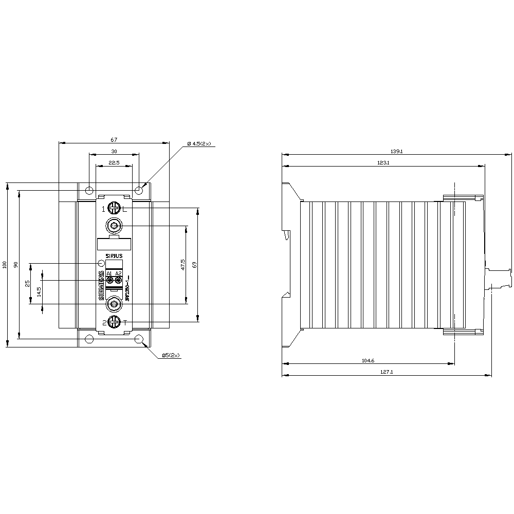 3RF2350-1AA45 Polovodičový stykač 3RF2, 1fázový AC51 50A 48-600V/4-30V DC