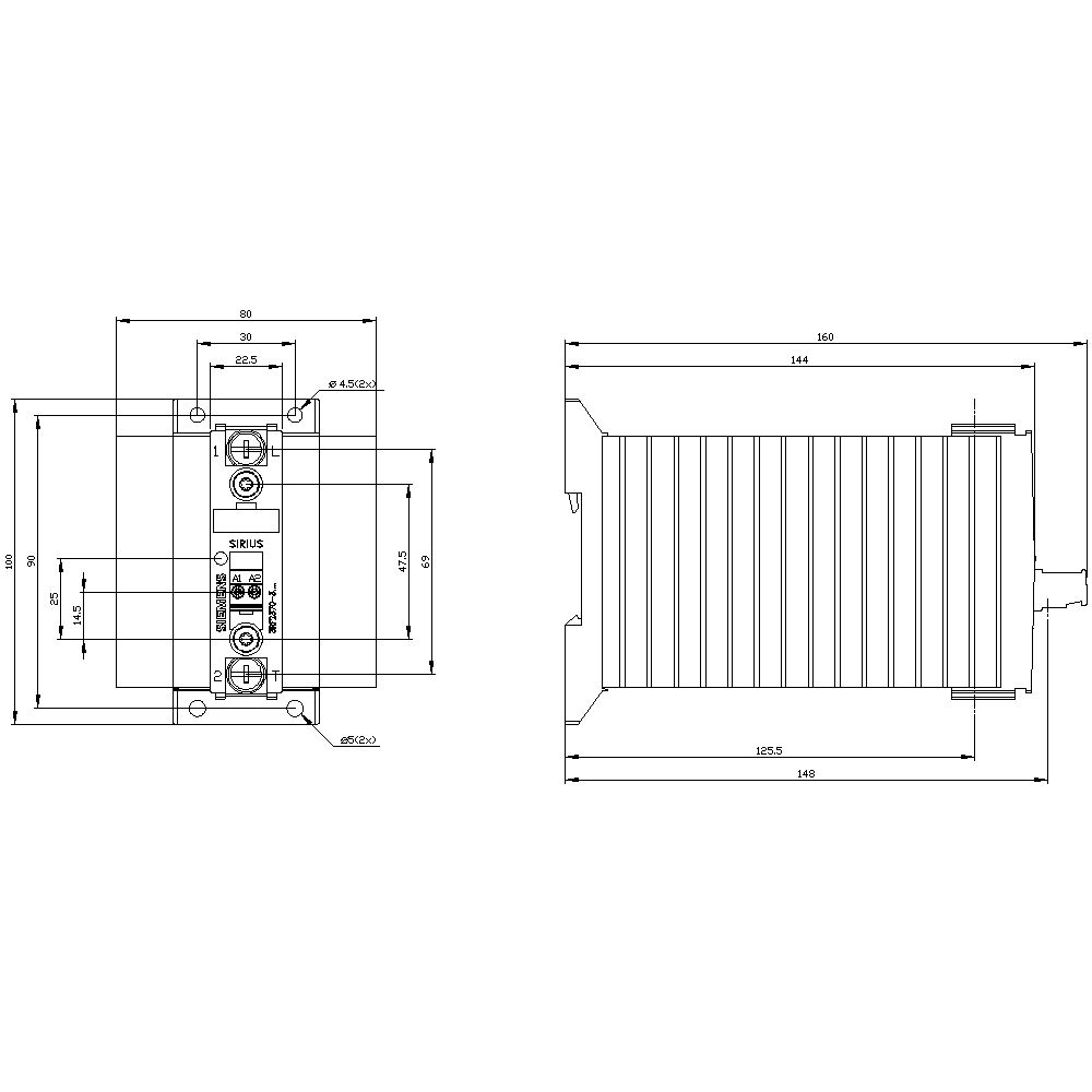 Polovodičový stykač 3RF2, 1fázový AC51 70A 48-460V/24V DC
