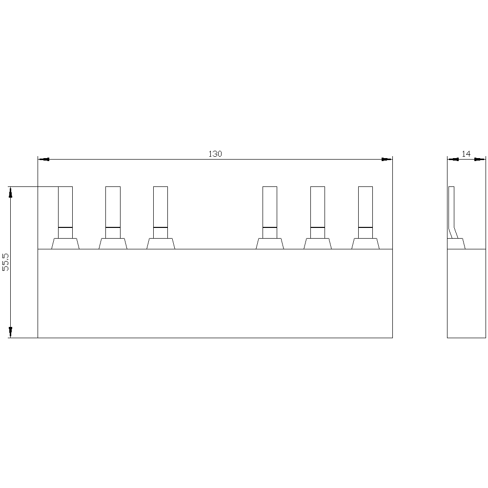 3Fázová přípojnice pro 2 výkonové jističe S2 s roztečí: 75 mm