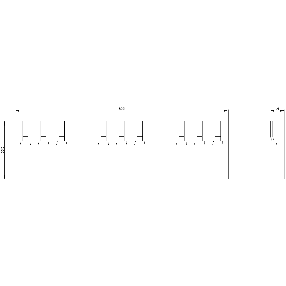 3RV1935-3B 3Fázová přípojnice pro 3 výkonové jističe S2 s roztečí: 75 mm