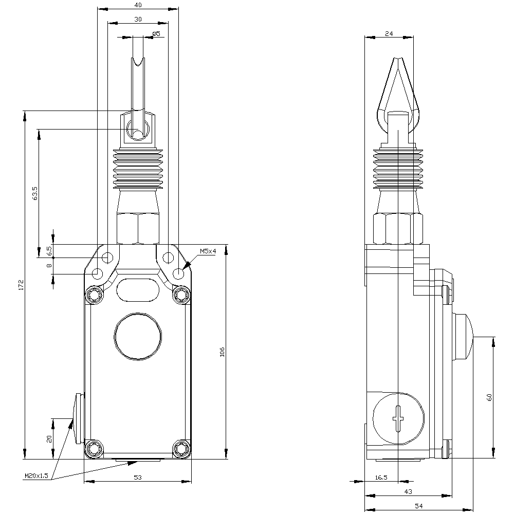 3SE7150-1BD00 SIRIUS lankový spínač kovové těleso, 2x M20x1,5 1 NO + 1 NC, zajištění EN ISO 13850