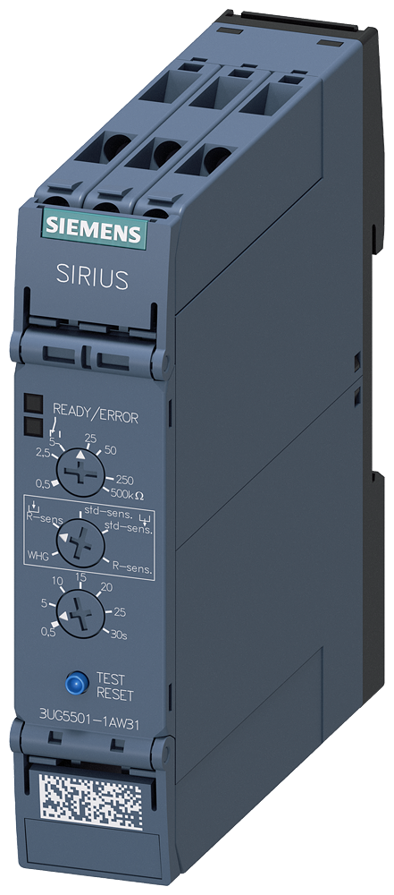 analog monitoring relay level monitoring resistance monitoring from 0.5 to 500 kohm overshoot and undershoot supply voltage 24...240 V AC/DC by Siemens
