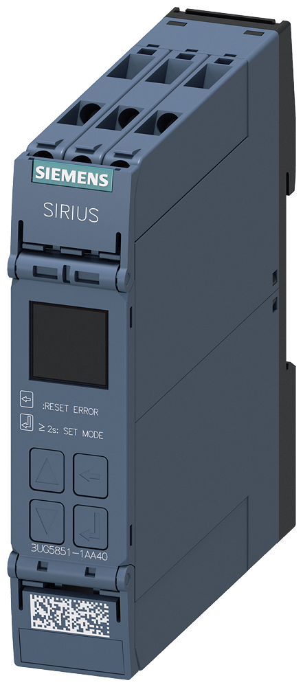 digital monitoring relay speed monitoring from 0.1 to 6000 r/min overshoot and undershoot for IO-Link supply voltage 24 V DC ON delay and tripping delay 0.1..999.9 s 2 changeover contacts screw terminal by Siemens