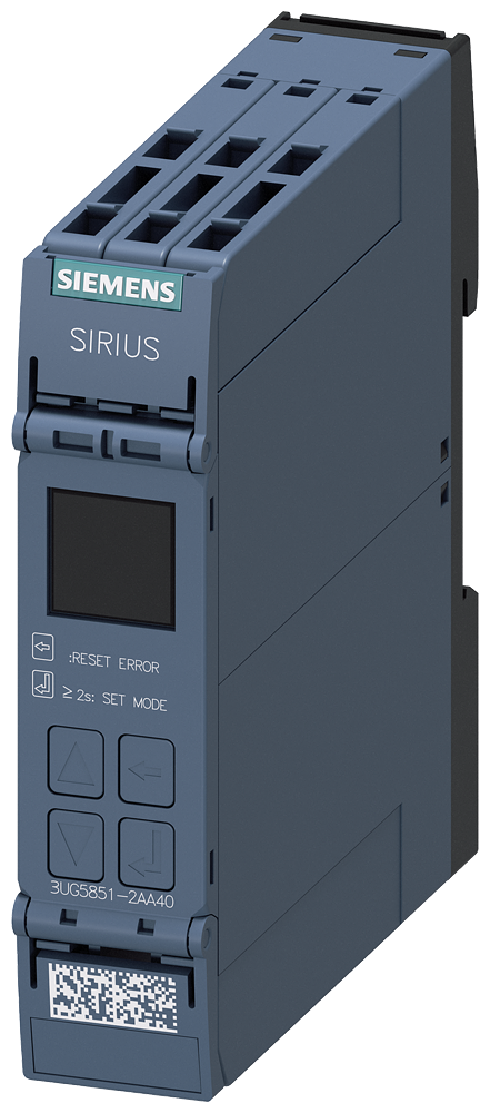 digital monitoring relay speed monitoring from 0.1 to 6000 r/min overshoot and undershoot for IO-Link supply voltage 24 V DC ON delay and tripping delay 0.1..999.9 s 2 changeover contacts spring-loaded terminal by Siemens