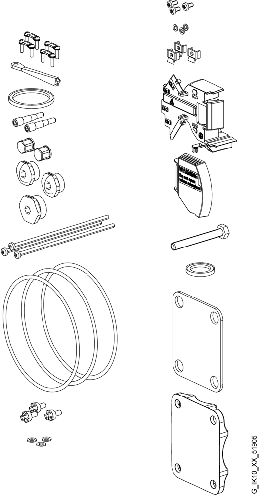 Bag of loose spare parts for SITRANS FST030 industrial encl 4 x Strain relief assembly 1 x Mounting tool 1 x pedestal dia. 48 mm 2 x Lockscrew 1 x cap nut Blind plug 2 x M20 1 x M25 3 x Self tapping screw 2 x O-ring 112mm 3 x washer 3 x Locking screw for lids M5 4 x M4x8 A4 1 x seal 30 mm 3 x Spring lock washer A2 3 x earth clamp 1 x cover top 1 x cover 1 x M8x65 1 x Gasket 1 x mount plate by Siemens