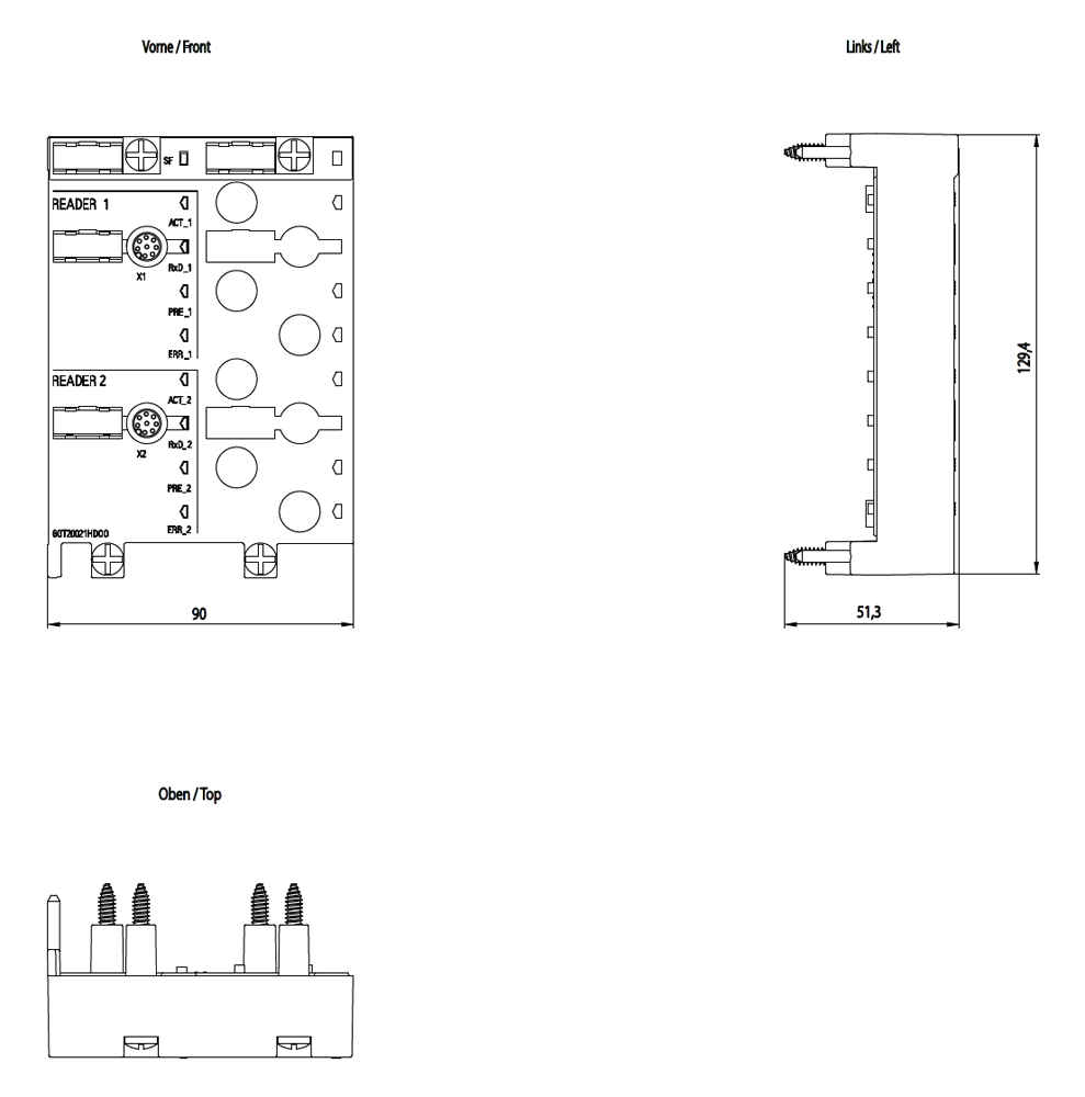 RFID, připojovací modul pro RF170C, připojení 2 čteček pomocí M12, RS-422/RS-232