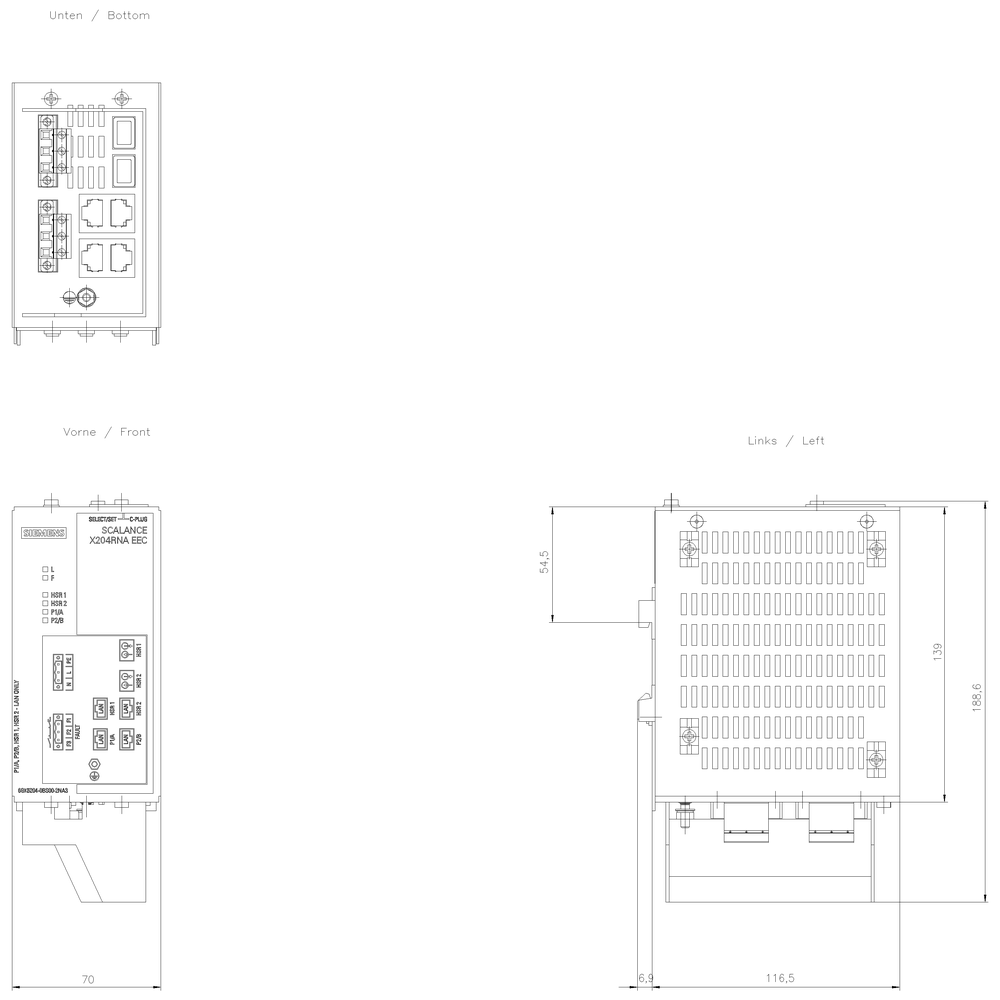 SCALANCE X204RNA EEC, konfigurovat. switch Layer 2, 2x RJ45, 2x port Combo, HSR