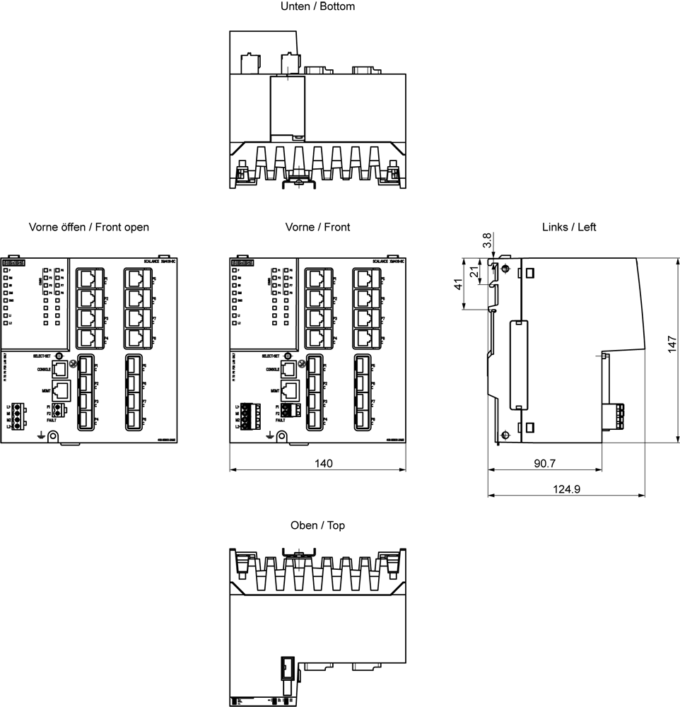 SCALANCE XM408-4C, konfigurov. switch Layer 2, 8x RJ45, 8x SFP, s 8 porty Combo