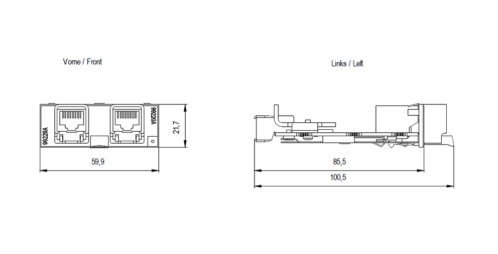 Modul médií MM992-2CUC, 2x 10/100/1000 Mbit/s RJ45, s ochrannými kolárky