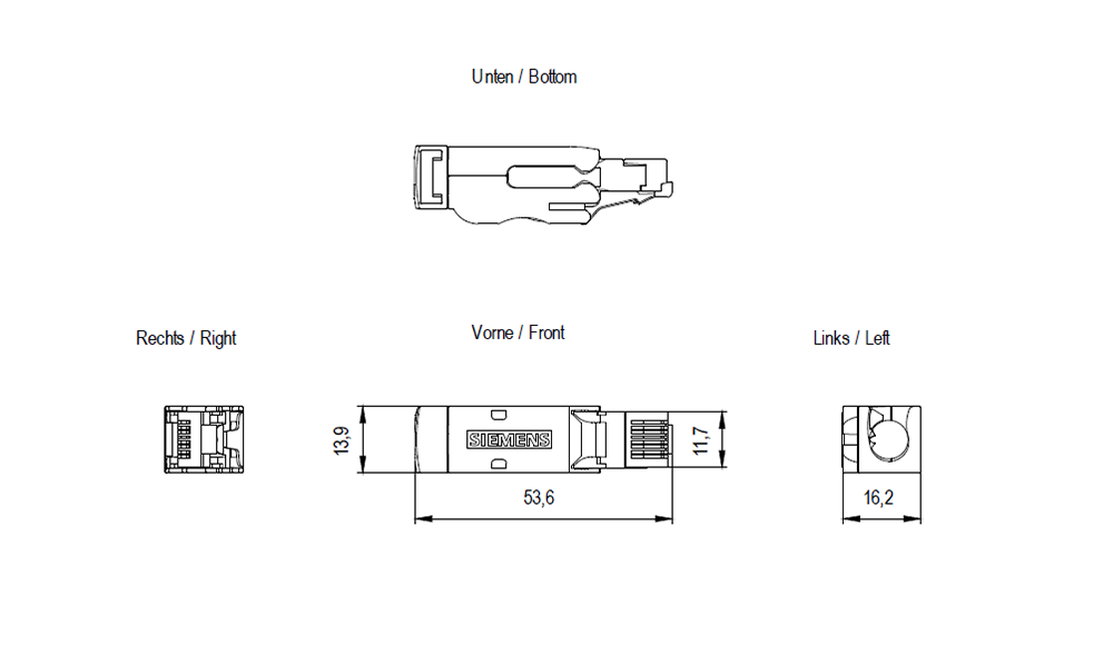 IE FC RJ45 Plug 180 4x2, konektor RJ45, CAT6A, typ připojení FC, 10 ks
