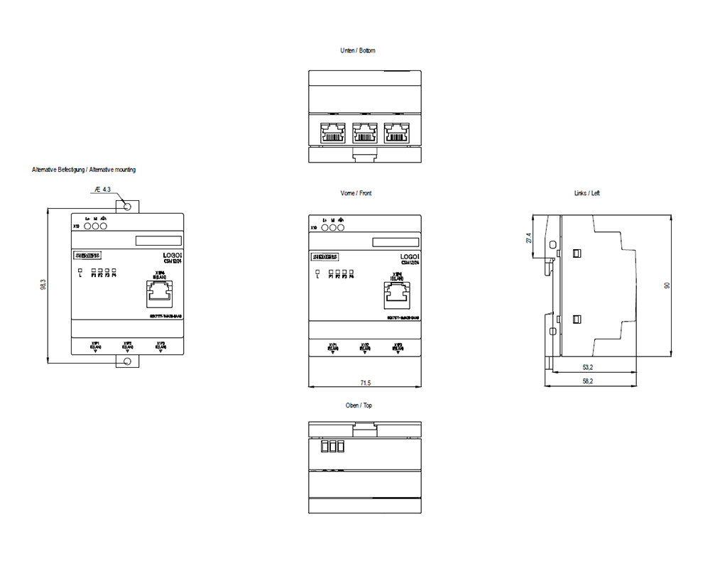 SCALANCE LOGO! CSM 12/24, nekonfigur. switch, 4x RJ45, 1x port na čelním panelu