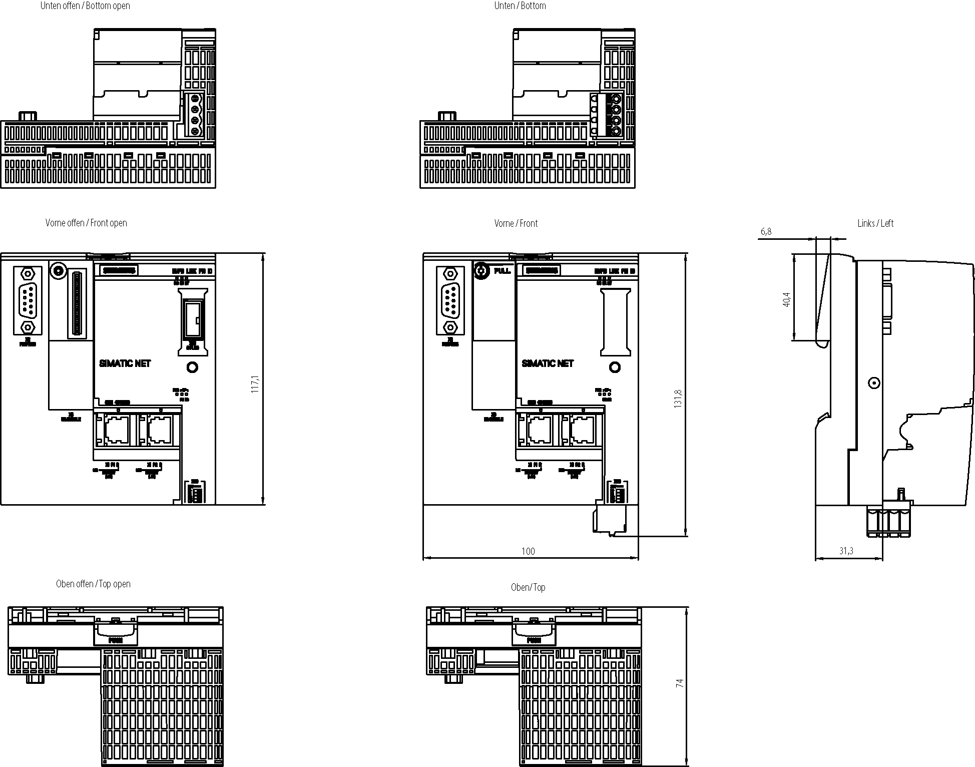 IE/PB LINK PN IO, přechodový prvek mezi sítěmi IE a PROFIBUS, s funkcemi PN IO