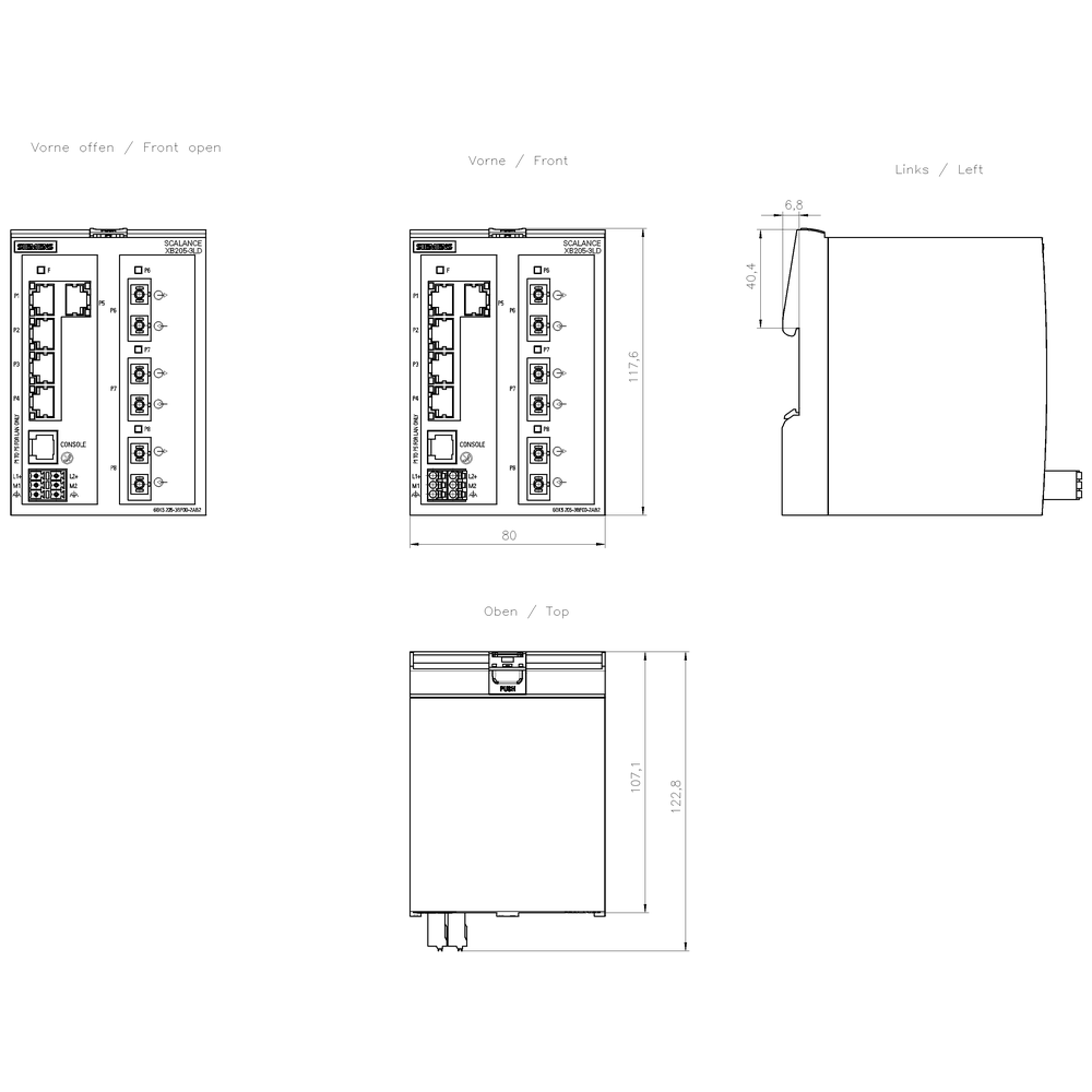 SCALANCE XB205-3LD, konfig. switch Layer 2, 5x RJ45, 3x singlem. SC, DEF: PN IO