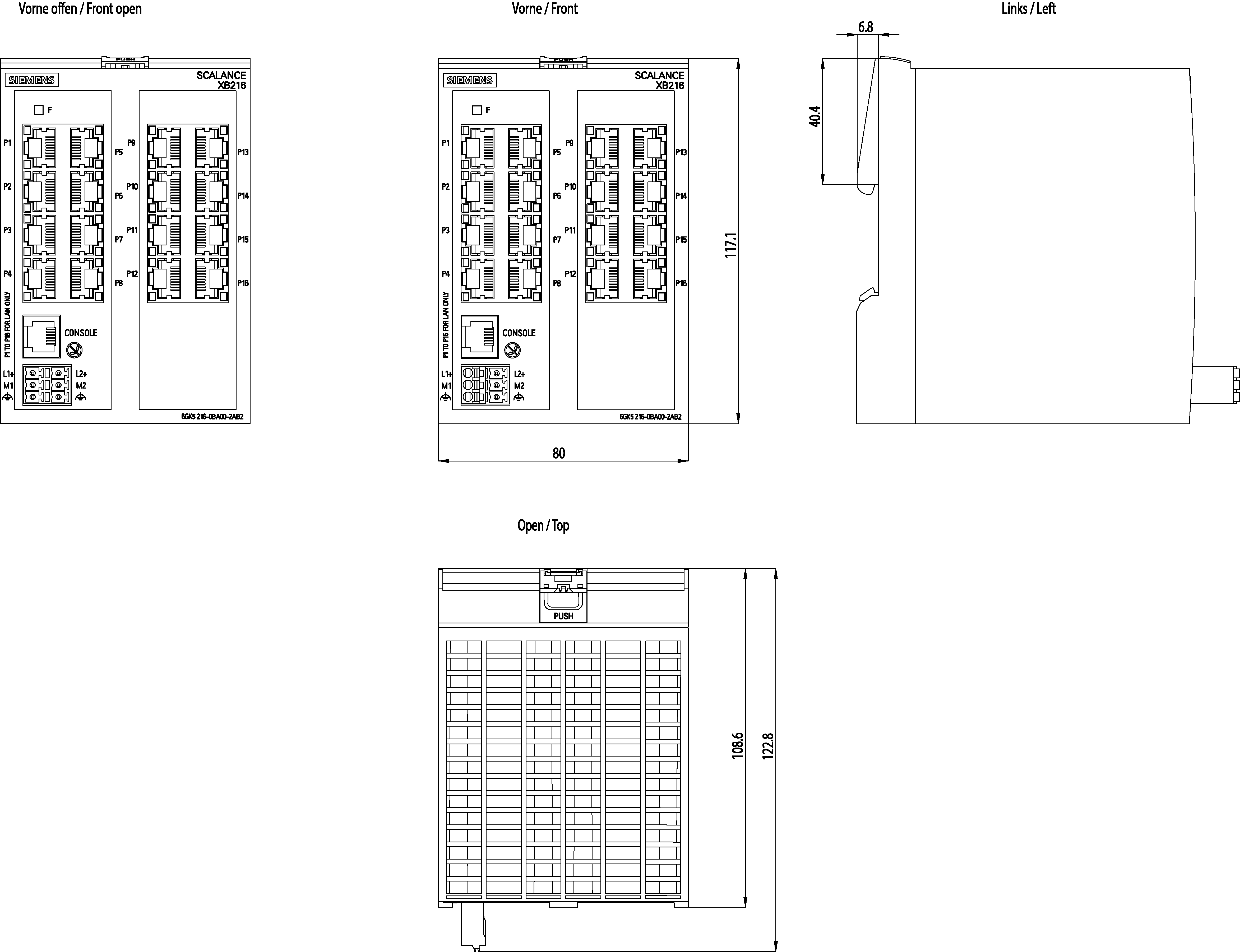 6GK5216-0BA00-2AB2 SCALANCE XB216, konfigurovatelný switch Layer 2, 16x RJ45, DEF: PN IO