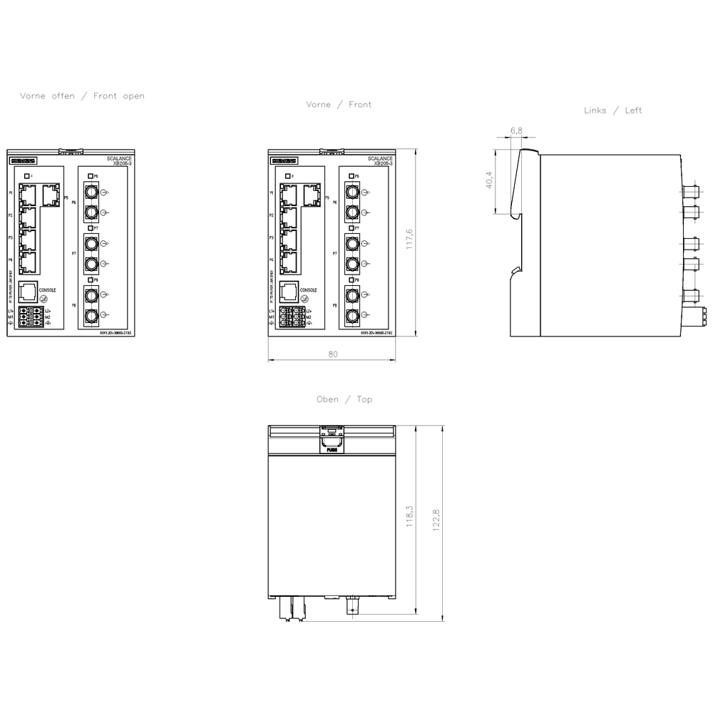 SCALANCE XB205-3, konfig. switch Layer 2, 5x RJ45, 3xmultim. ST/BFOC, DEF: E/IP