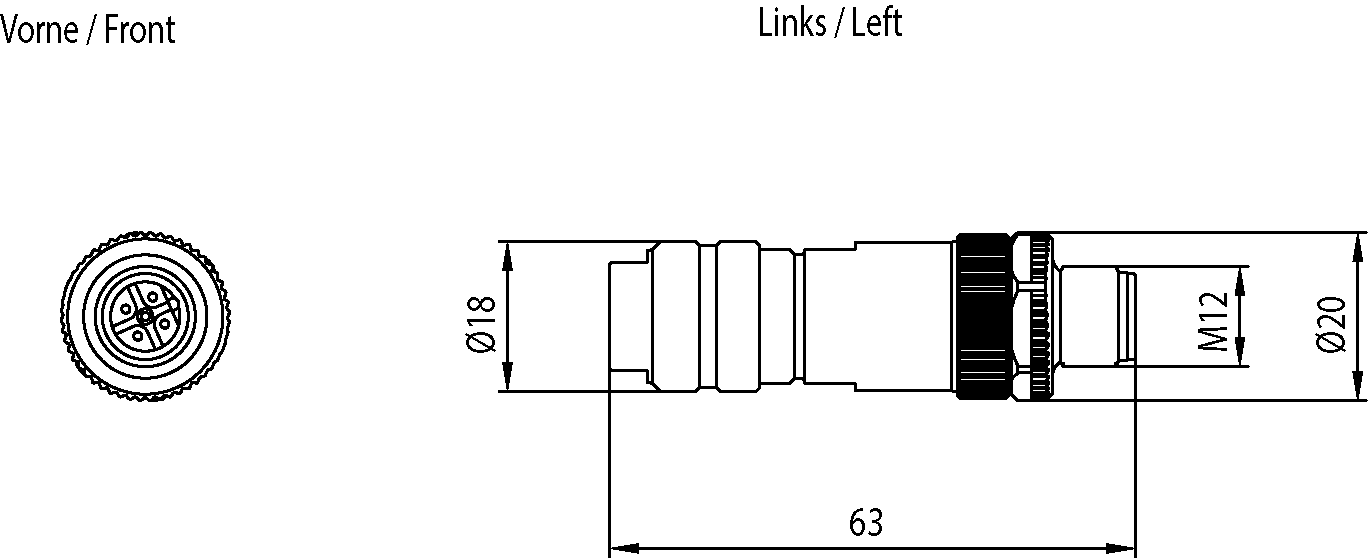 PB M12 připojovací konektor pro ET 200 s axiál. vývodem kabelu, kolíková vložka