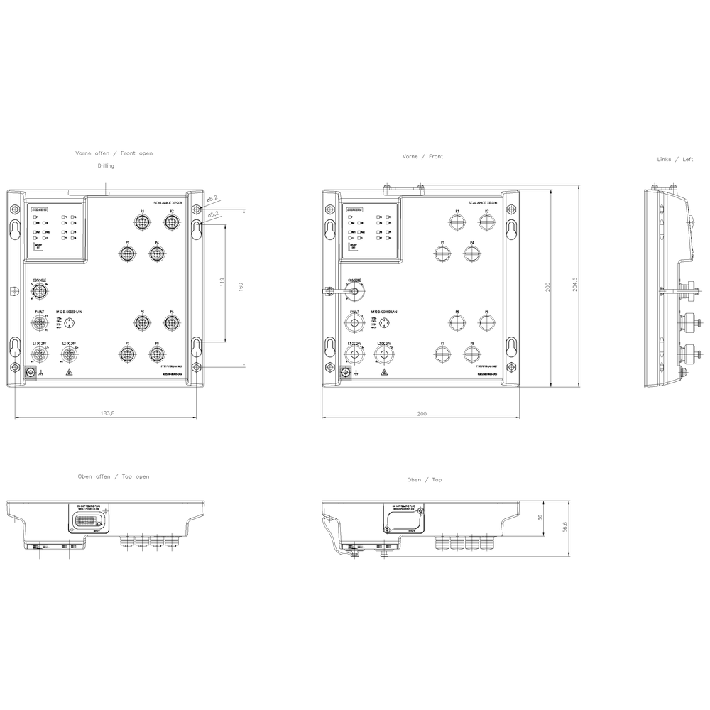 SCALANCE XP208, konfigurovatelný switch Layer 2, 8x M12, IP65/67