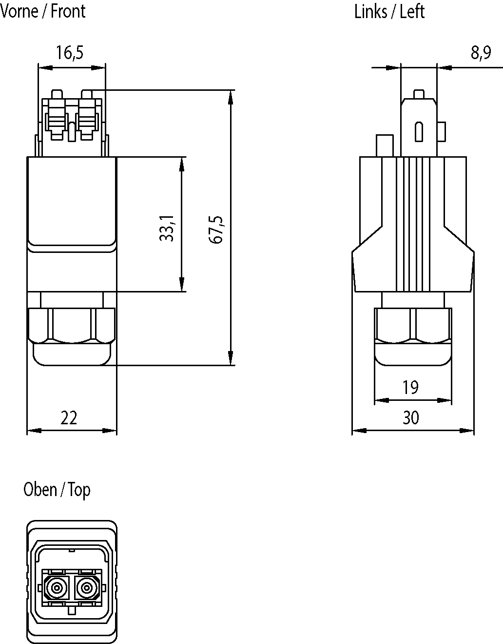 IE SC RJ POF Plug PRO, FOC konektor pro montáž přímo na místě na POF