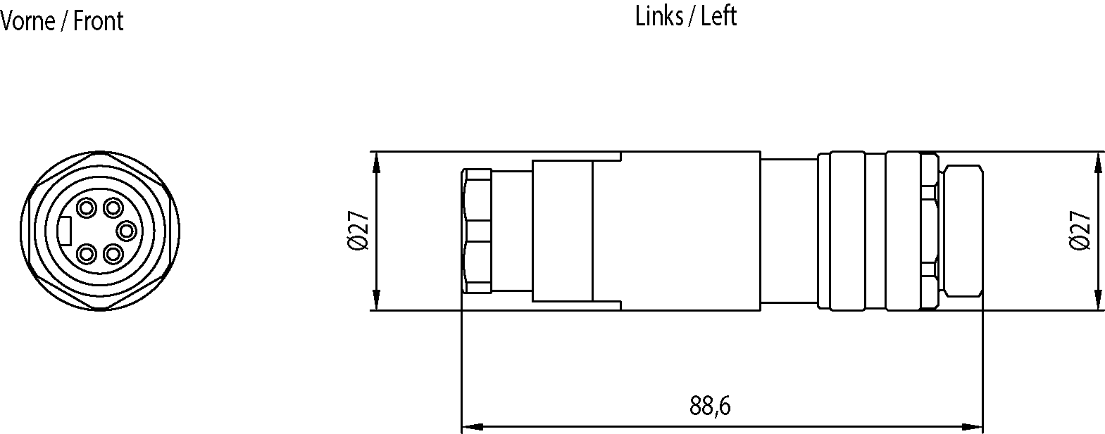 6GK1905-0FA00 Připojovací konektor 7/8, axiální vývod kabelu, pro ET 200, kolíková vložka