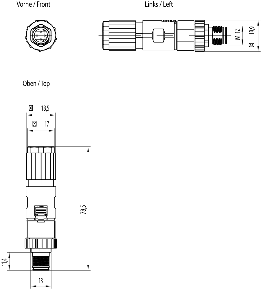 IE FC M12 PLUG PRO 2x2 konektor M12, axiální vývod kabelu, D-kód., 1 ks