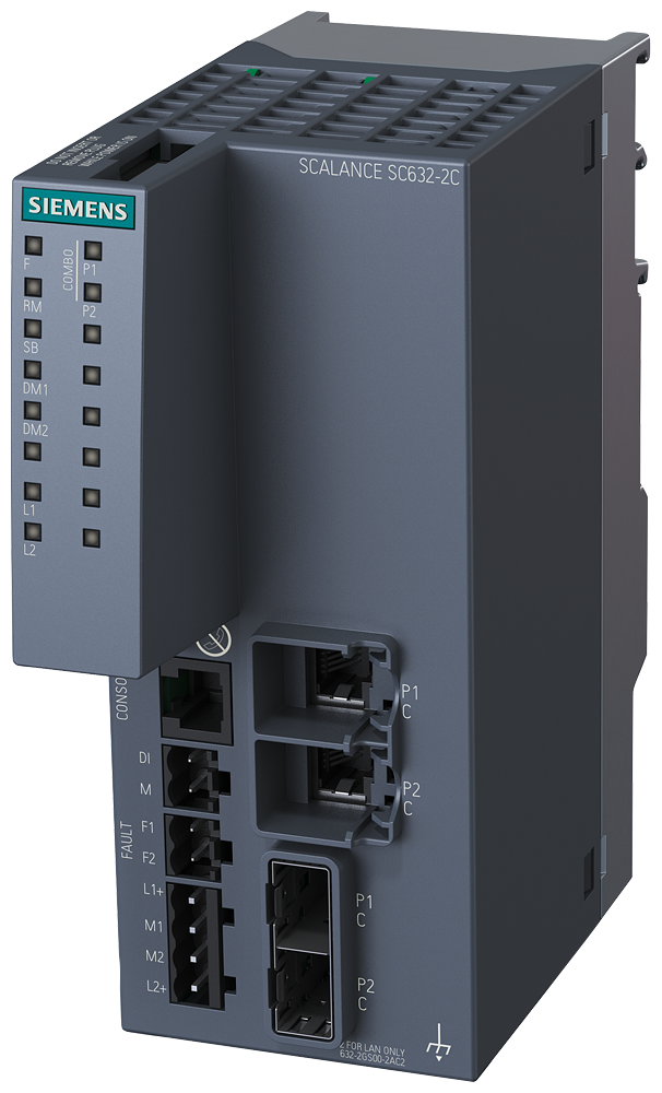 SCALANCE SC632-2C Industrial Security Appliance; For protection of devices and networks in discrete manufacturing and the process industry for protection of the industrial communication with firewall; Further functions: address conversion (NAT/NAPT); Connection to SINEMA RC; 2x combo port electrical or optical; 10/100/1000 Mbit/s RJ45 or 100 Mbit/s SFP or 1000 Mbit/s SFP. - Image 3