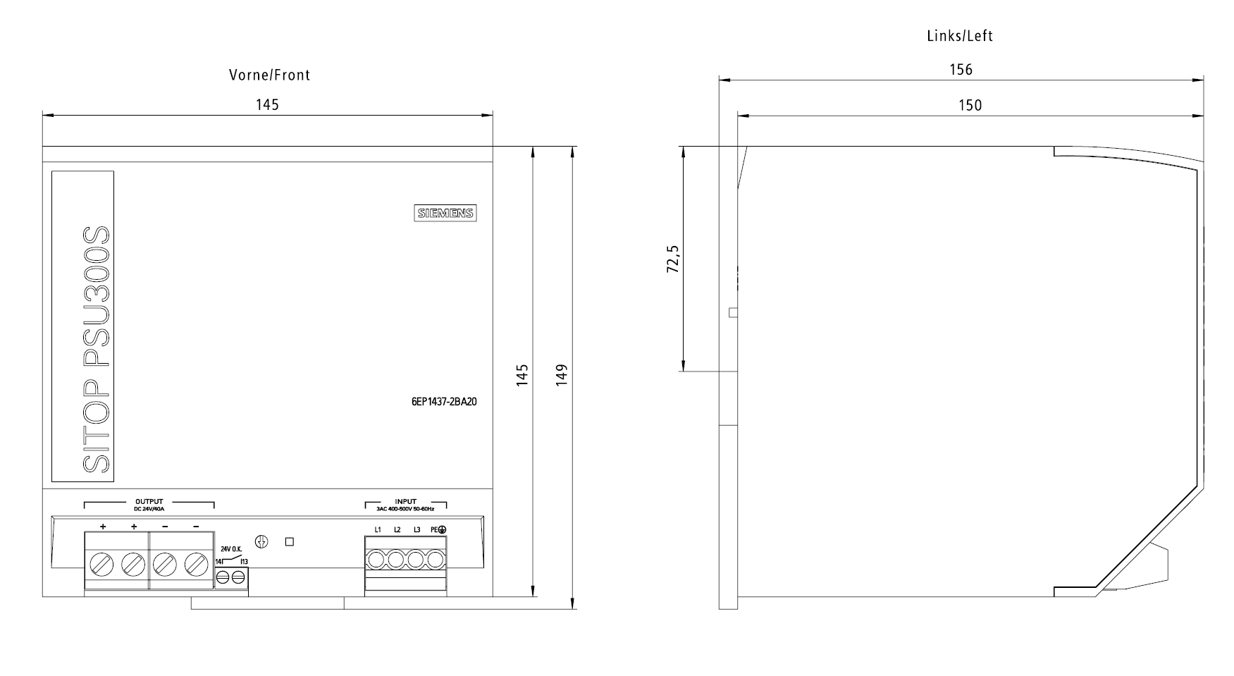 Zdroj SITOP PSU300S, 3-fázový 24 V DC/40 A