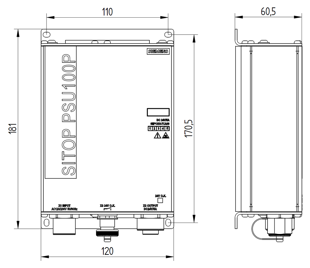Napájecí zdroj SITOP PSU100P, 1fáz. DC 24 V/5 A in IP67 pro montáž na stěnu