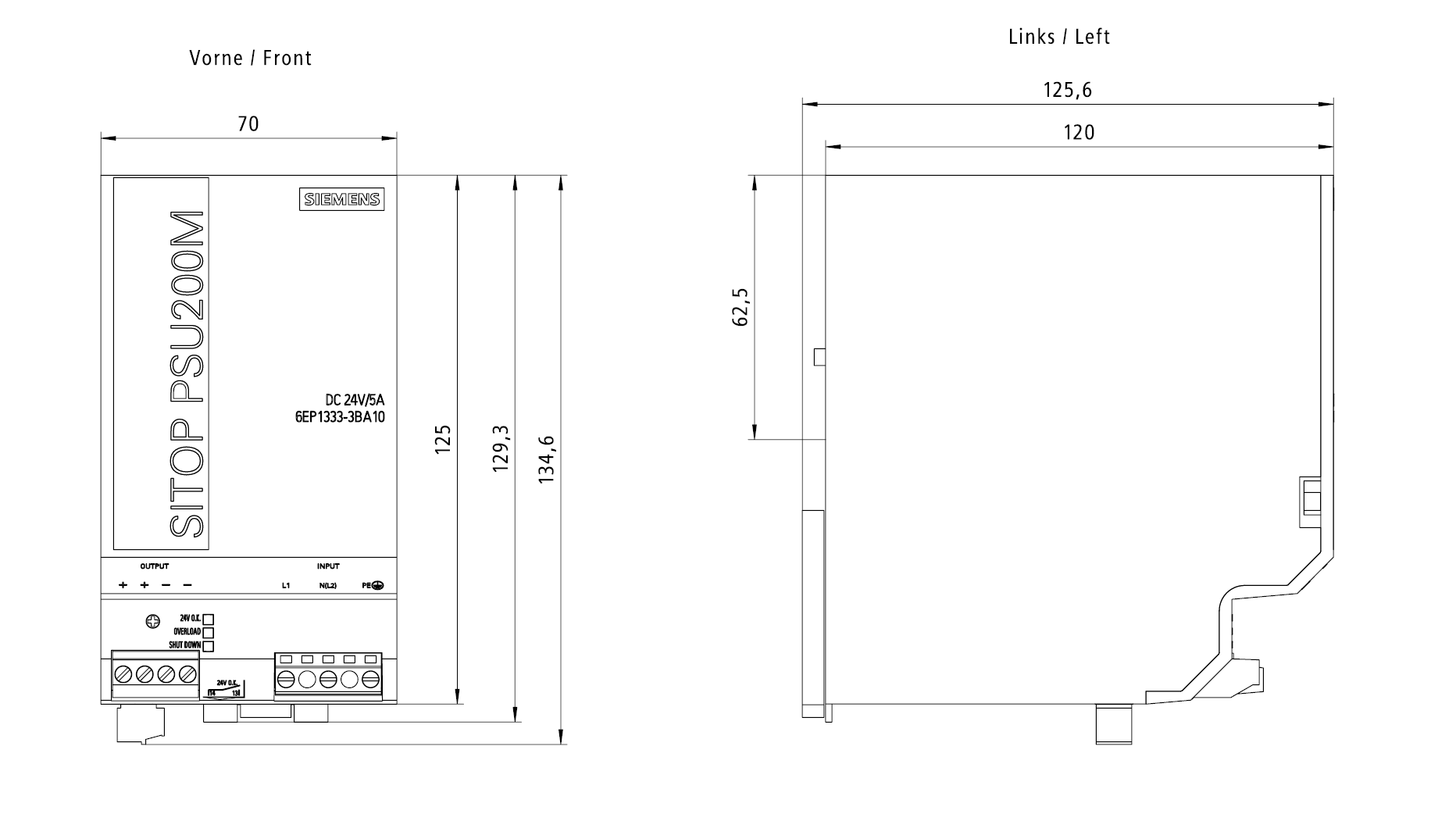 Zdroj SITOP PSU200M, single and 2-fázový 24 V DC/5 A