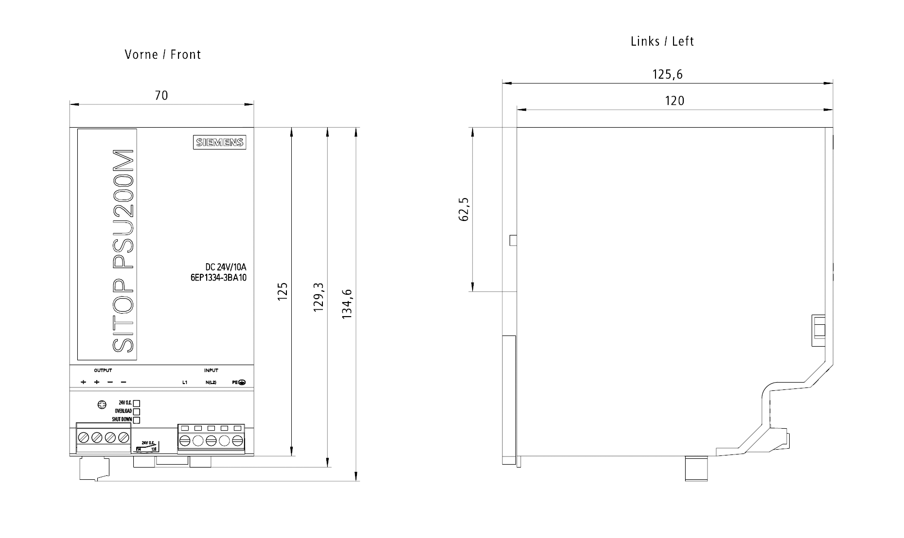 Zdroj SITOP PSU200M, single and 2-fázový 24 V DC/10 A