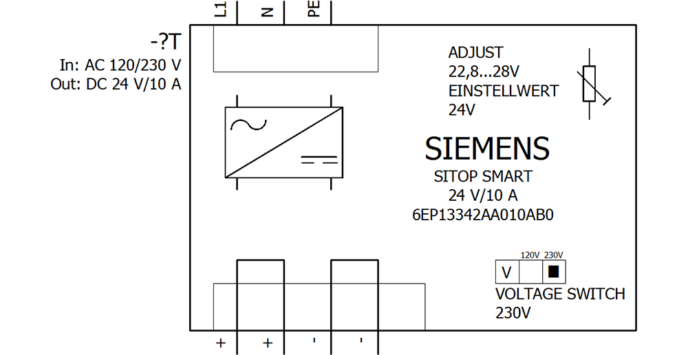 Kapcsolóüzemű DC tápegység stabilizált 230VAC-be 24VDC-ki 10A-ki 240W SITOP PSU100 SIEMENS