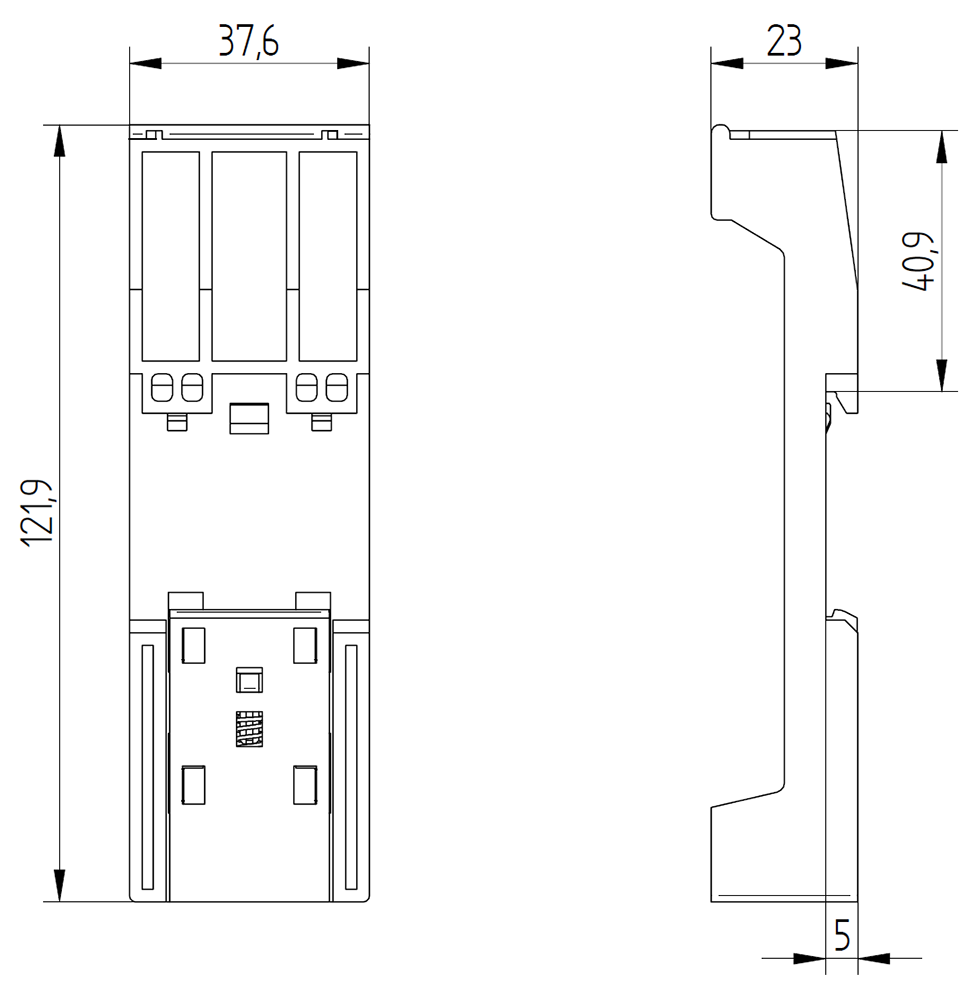 SIMATIC S7-300, mounting adapter for snapping the PS307 onto DIN rail 35x15/7.5 mm suitable for 6ES7307-1BA01-_, -1EA01-_, -1KA02-_ and higher