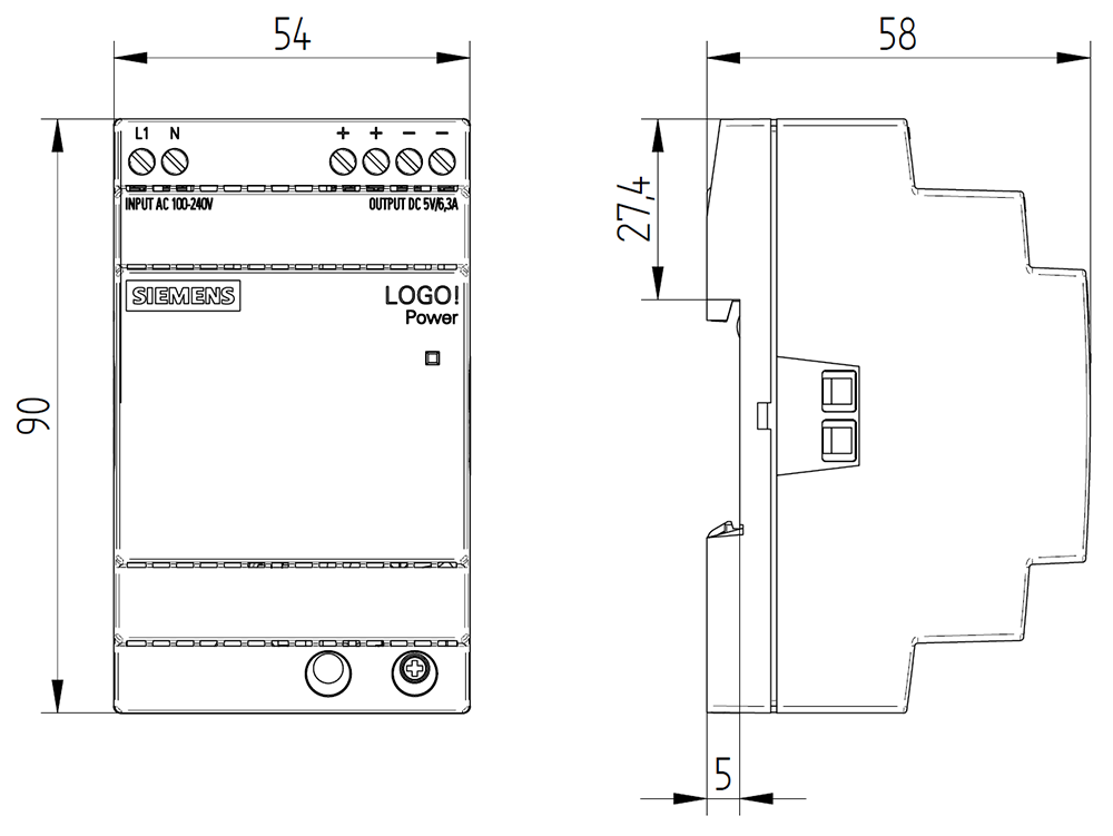 Zdroj LOGO!Power, jednofázový 5 V DC/6.3 A