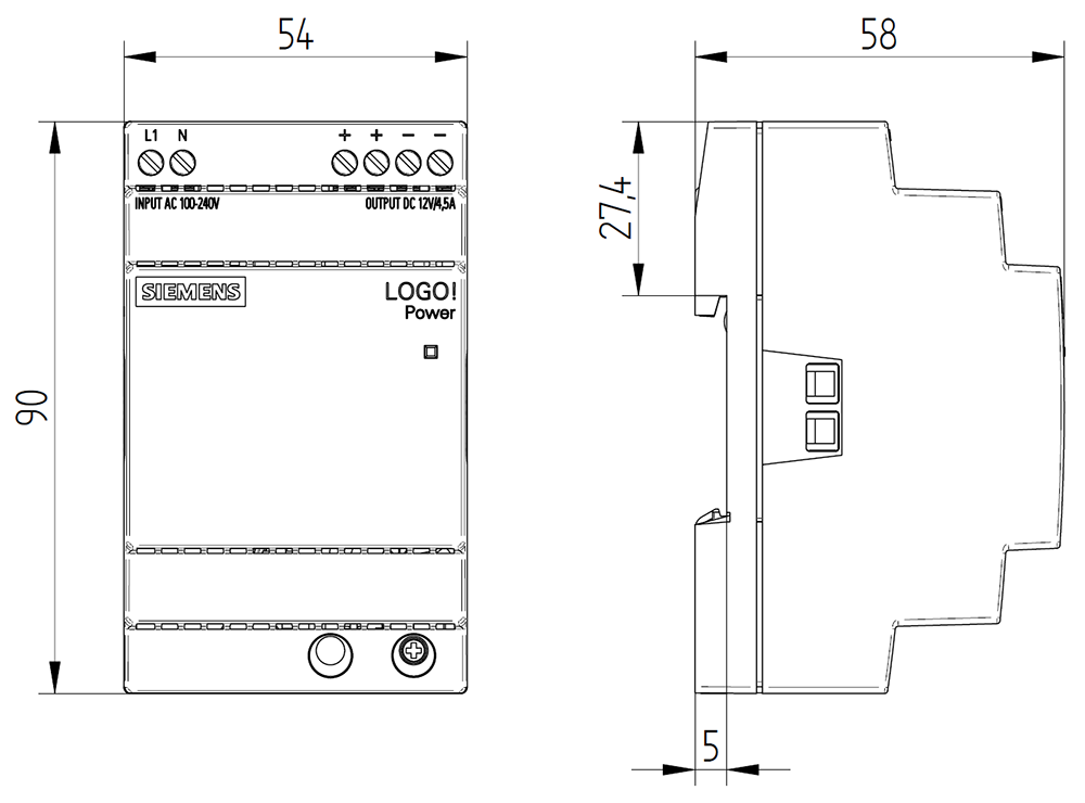 6EP3322-6SB00-0AY0 Zdroj LOGO!Power, jednofázový 12 V DC/4.5 A