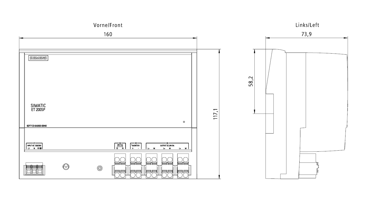 Zdroj SIMATIC ET 200SP PS, jednofázový 24 V DC/5 A