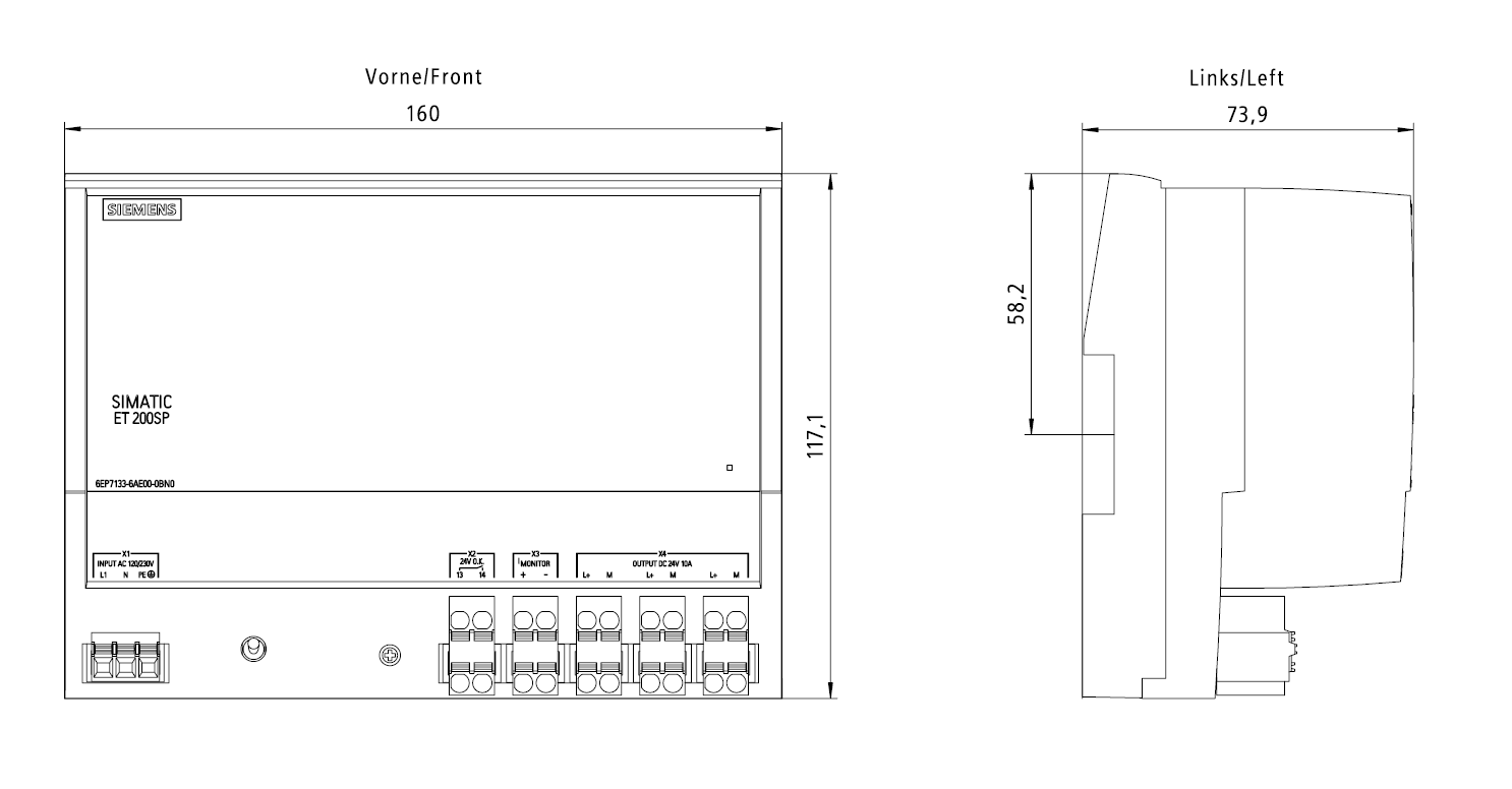 Zdroj SIMATIC ET 200SP PS, jednofázový 24 V DC/10 A