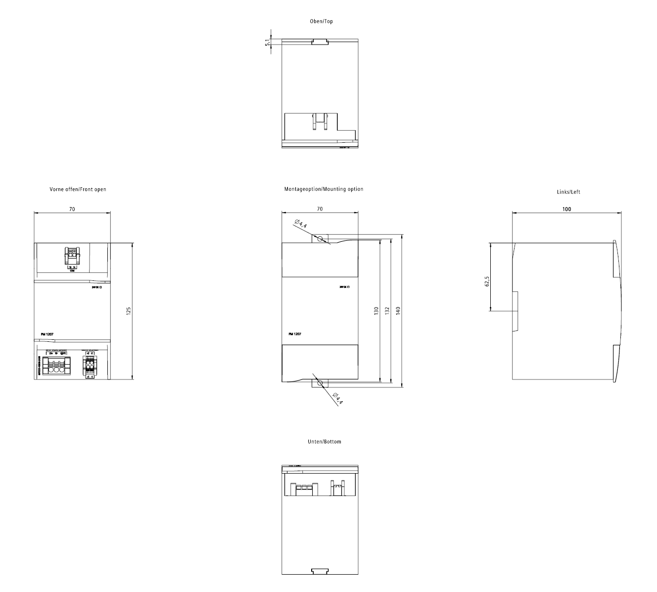 Zátěžový napájecí zdroj SIMATIC PM 1207, 1fáz. nebo DC vstup 24 V DC/5 A