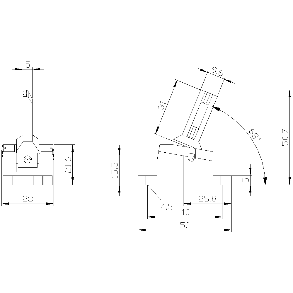 3SE5000-0AV06 Oddělený ovládač, rádiusový ovládač, pravý, pro koncový spínač 3SE5312../3SE5322..