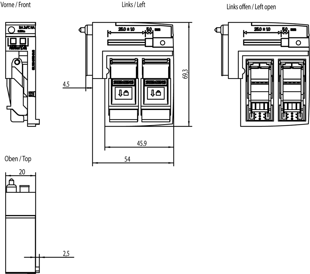 6DL1193-6AF00-0AA0 SIMATIC ET 200SP HA BA 2xFC