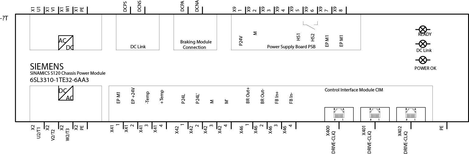 SINAMICS S120 CONVERTER POWER MODULE 3AC 380-480V, 50/60HZ, 260A (132 KW) INTERNAL AIR COOLING FRAME SIZE: CHASSIS SUPPORT OF THE EXTENDED SAFETY I...