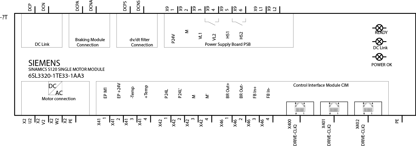 SINAMICS S120 SINGLE MOTOR MODULES INPUT: 600 V DC OUTPUT: 3-PH 400 V, 310 A FRAME SIZE: CHASSIS INTERNAL AIR COOLING SUPPORT OF THE EXTENDED SAFET...