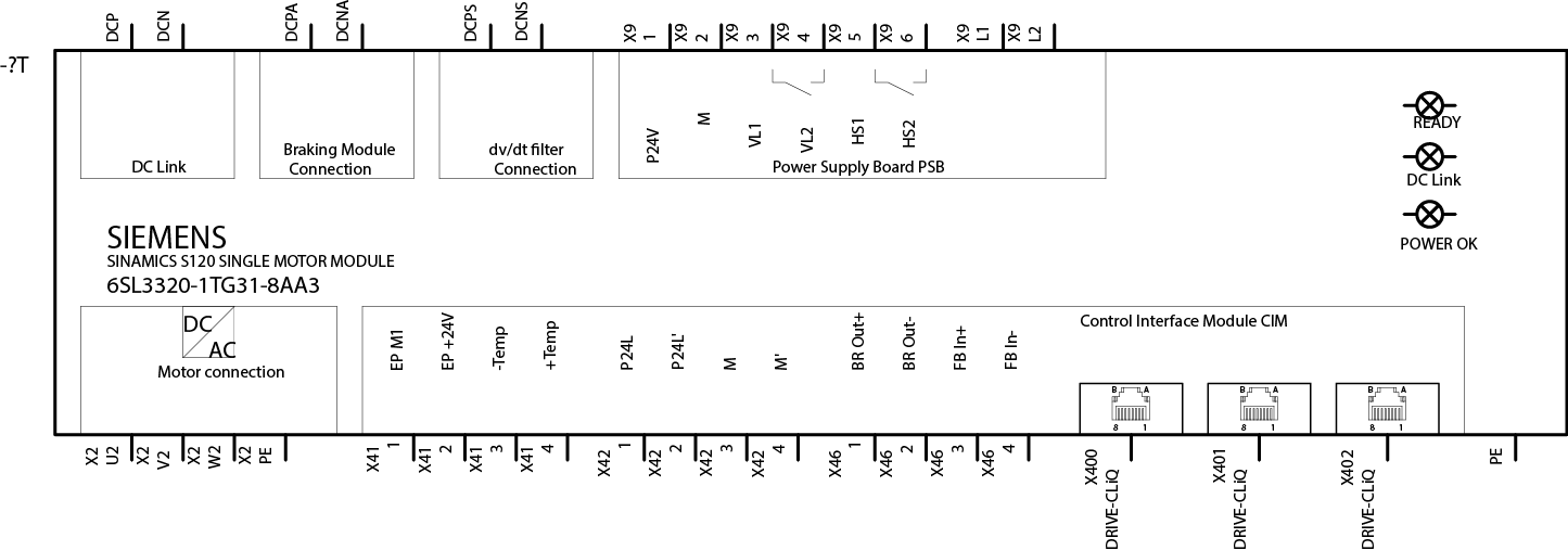 6SL3320-1TG31-8AA3 SINAMICS S120 SINGLE MOTOR MODULE INPUT: DC 675 V - 1035V OUTPUT: 3AC 500 V - 690