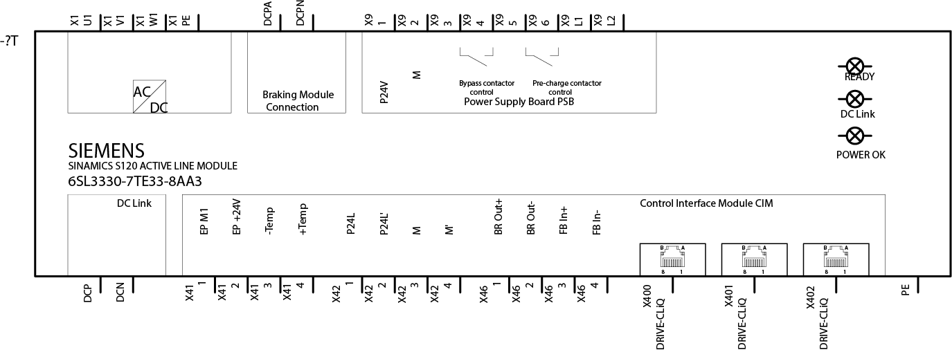SINAMICS S120 ACTIVE LINE MODULE INPUT: 3-PH 380-480V, 50/60HZ OUTPUT: 600 V DC, 425 A, 235 KW INTERNAL AIR COOLING INCL. DRIVE-CLIQ CABLE
